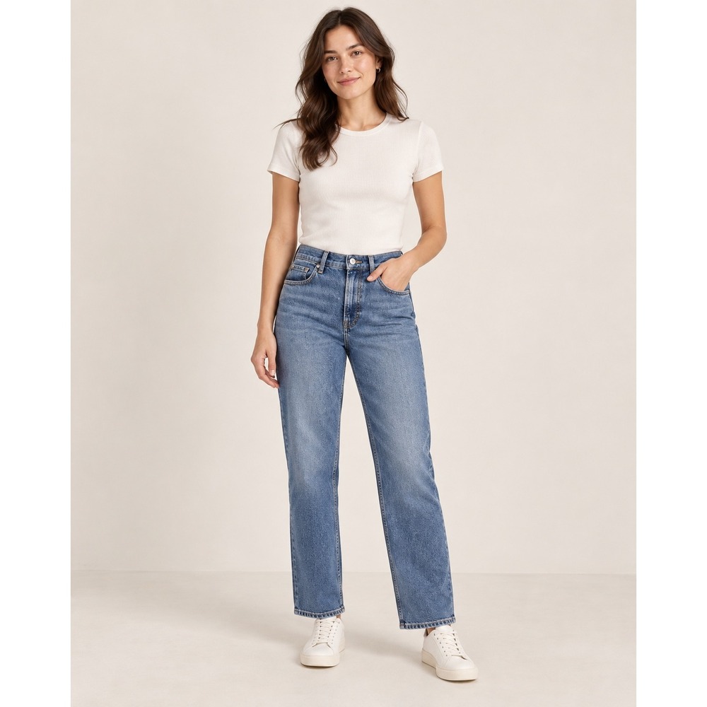Everlane 26R Organic Cotton High Rise Straight Leg Jeans Medium Wash